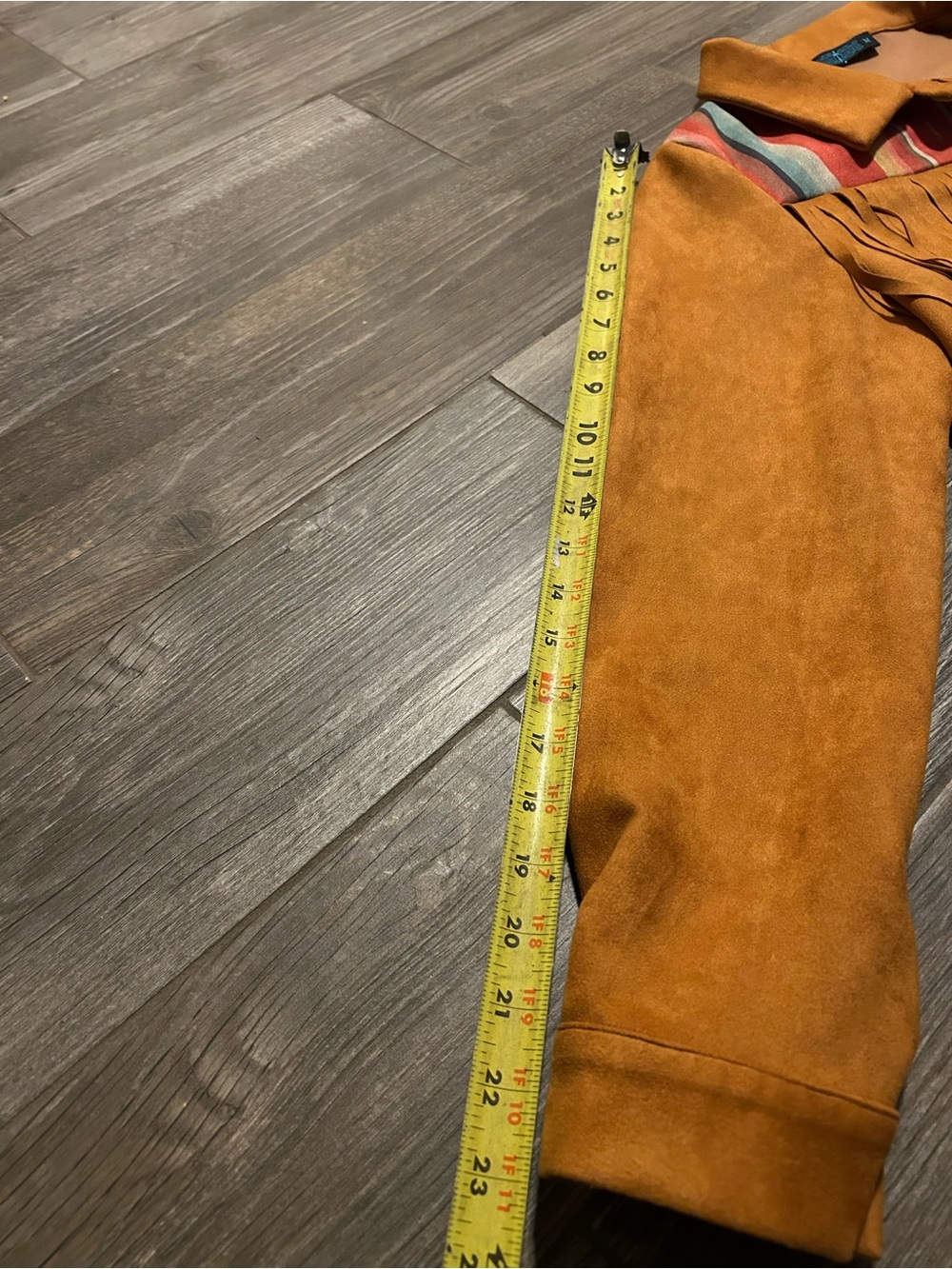 Fringed Suede (Like) Western Jacket in Tan with Multicolor Yoke Fashion Express - Picture 13 of 14